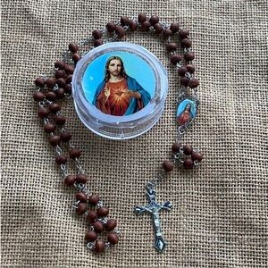 Sacred Heart catholic rosary with case New Wooden In case New
